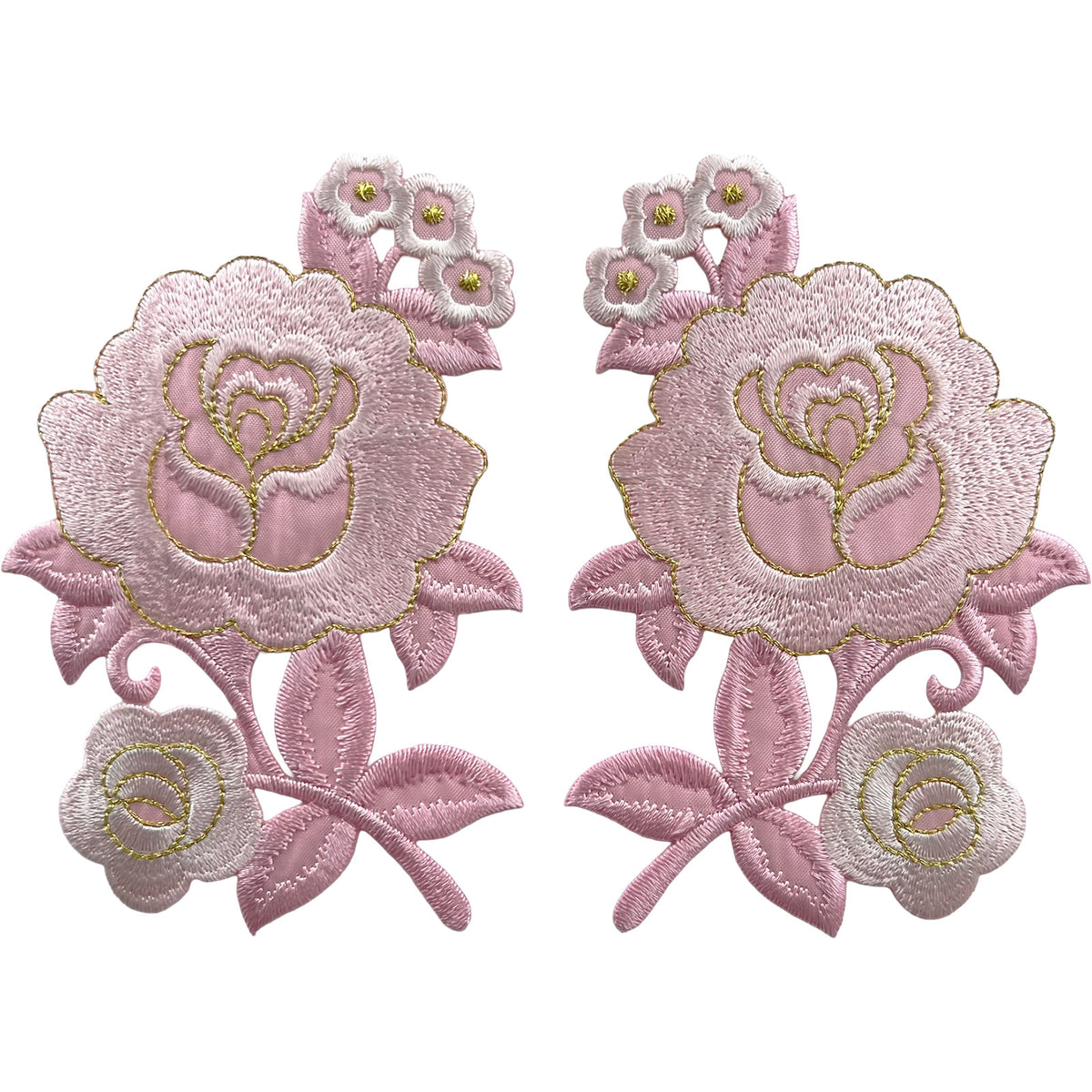 Pair of Pink Flower Patches Iron Sew On Dress T Shirt Skirt Flowers Patch Badge