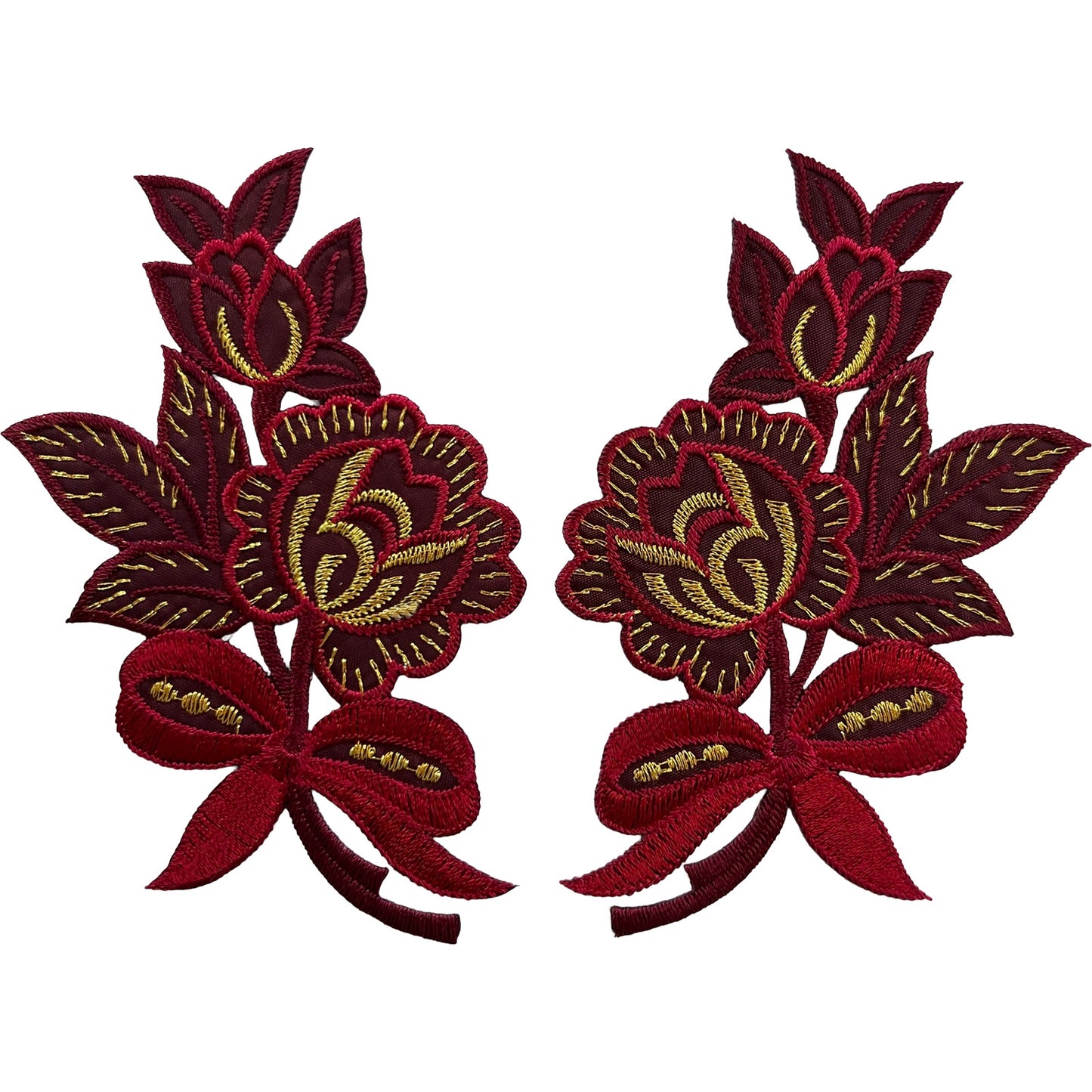 Pair of Red Flower Patches Iron On Sew On Clothes Crafts Bag Flowers Patch Badge