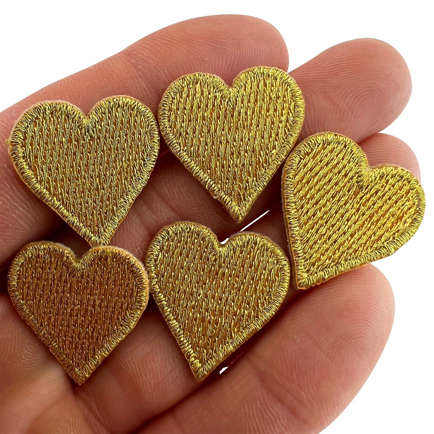 5 X Mini Gold Love Heart Patches Iron Sew On Cloth Small Hearts Tiny Badge Patch