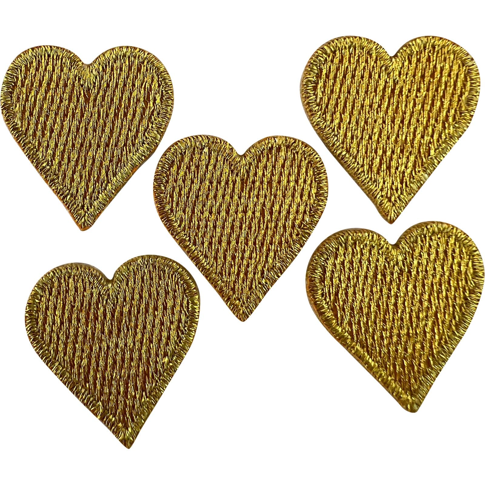 5 X Mini Gold Love Heart Patches Iron Sew On Cloth Small Hearts Tiny Badge Patch