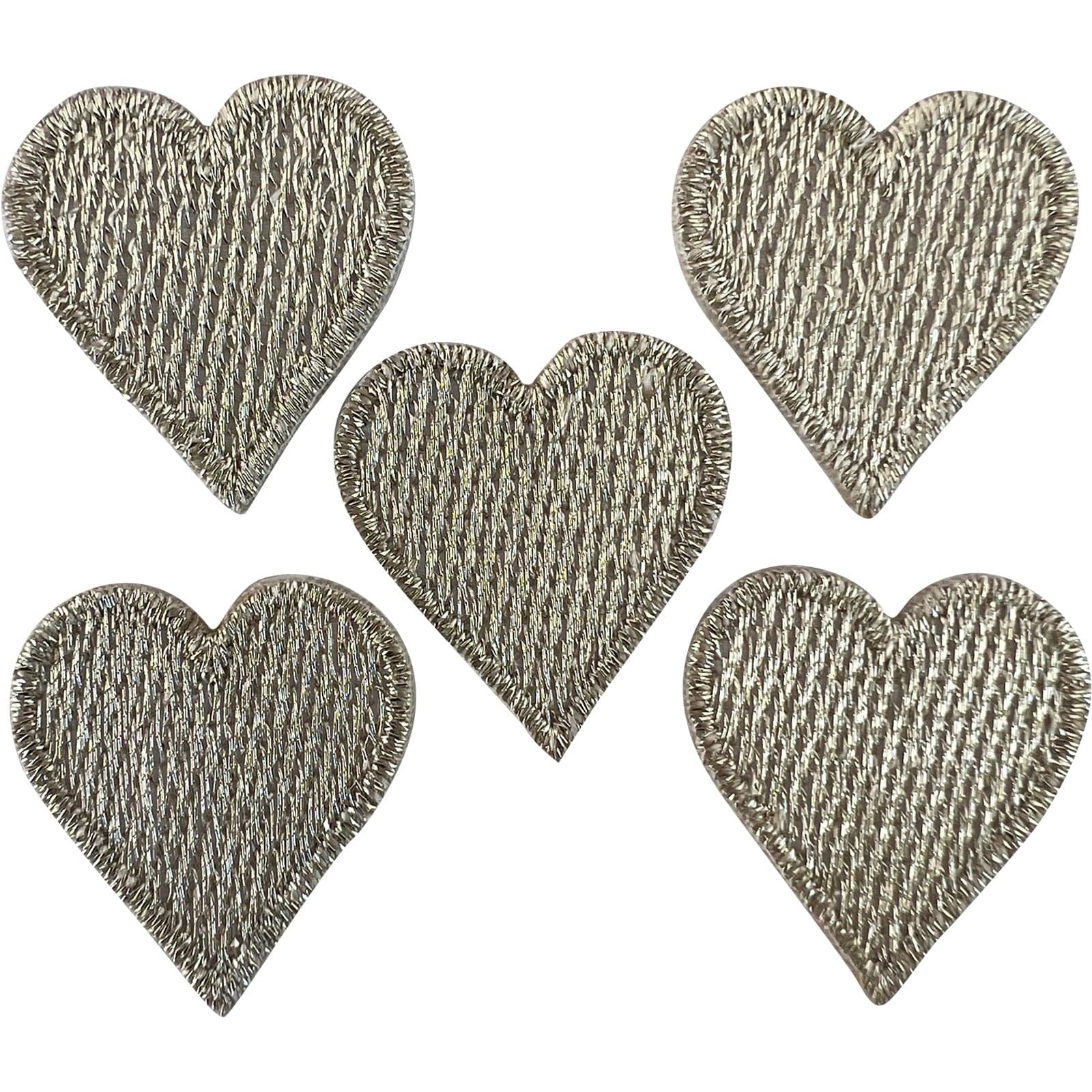 5 X Mini Silver Love Heart Patches Iron On Sew On Small Hearts Tiny Badge Patch