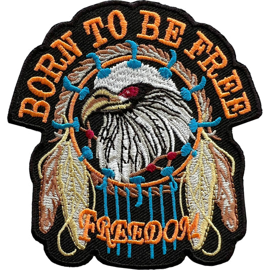 Born To Be Free Eagle Feather Dreamcatcher Embroidered Patch Iron Sew On Badge