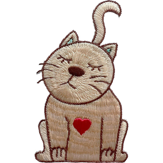 Cat Red Love Heart Patch Iron Sew On Clothes Jumper Dress Bag Embroidered Badge