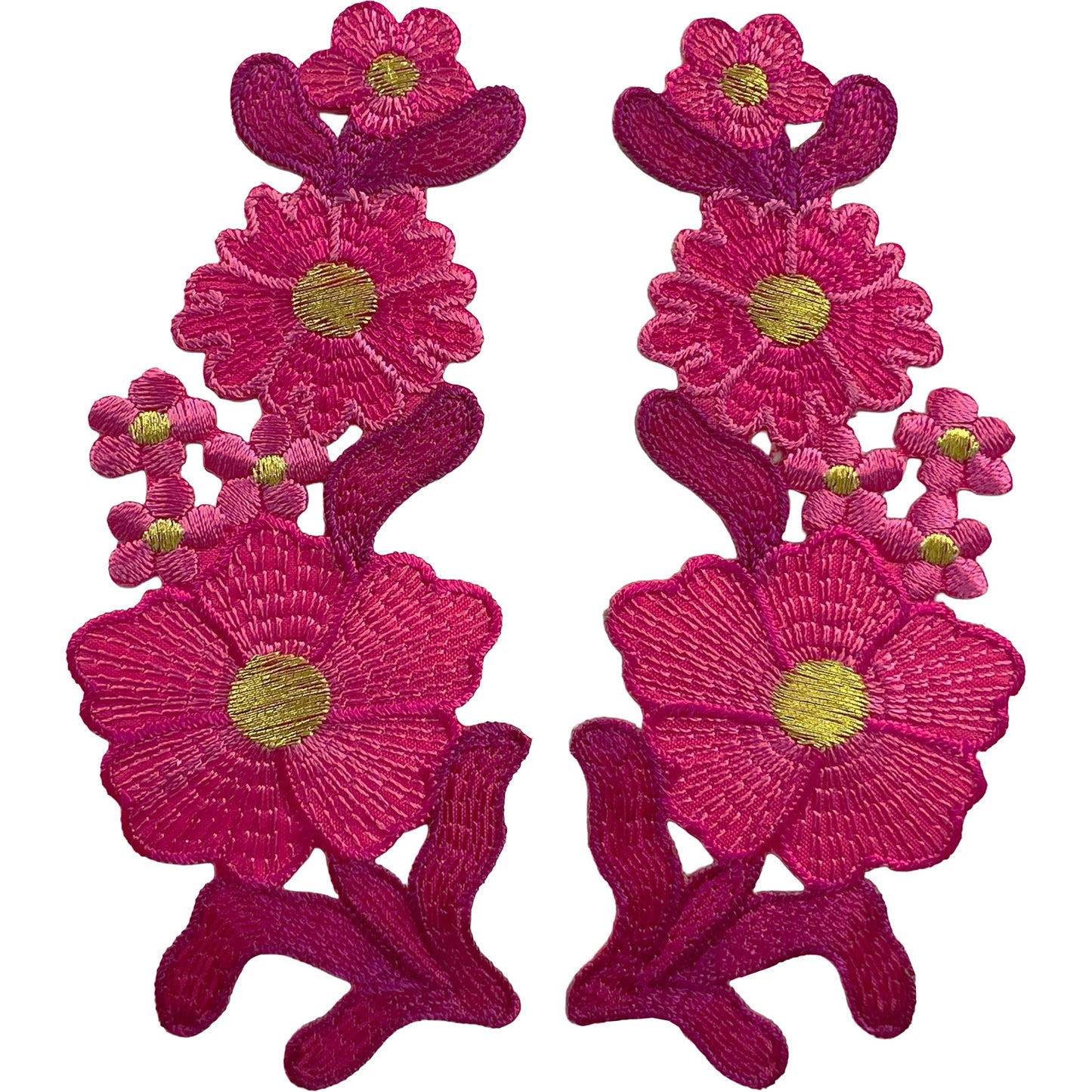 Pair of Pink Flower Patches Iron Sew On Denim Jeans Jacket Flowers Patch Badge