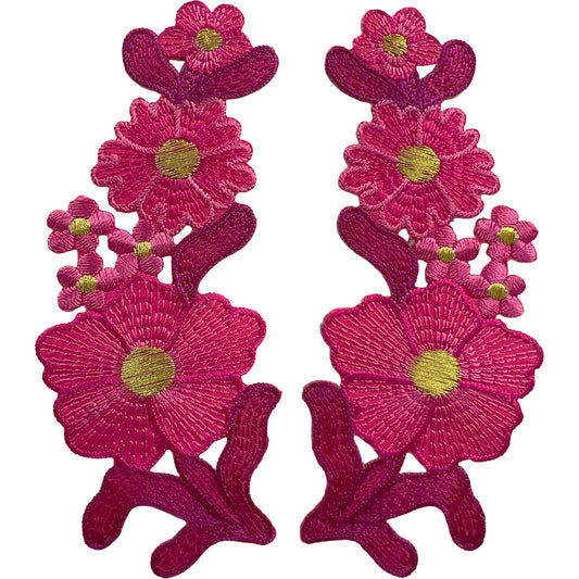 Pair of Pink Flower Patches Iron Sew On Denim Jeans Jacket Flowers Patch Badge