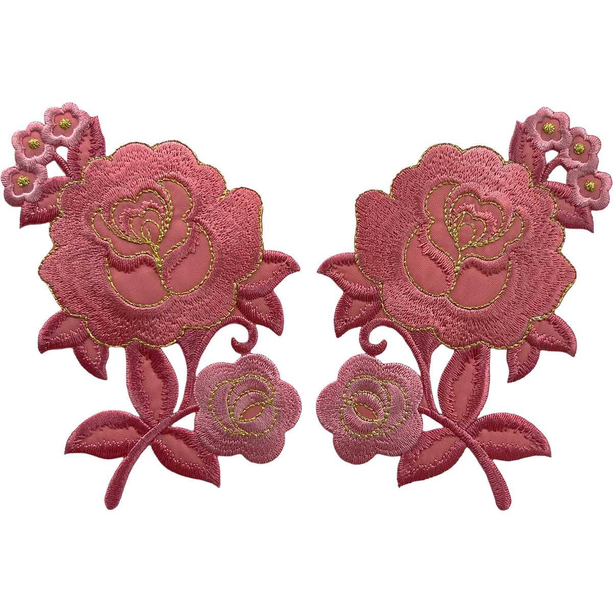 Pair of Pink Flower Patches Iron Sew On Dress T Shirt Hoodie Flowers Patch Badge