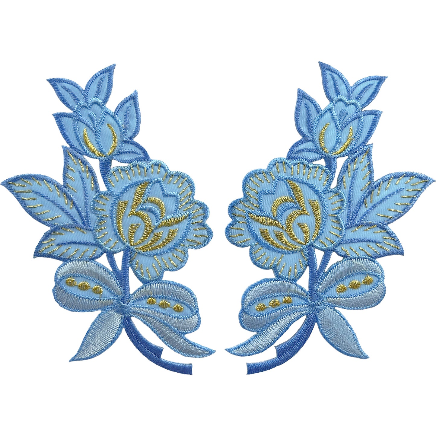 Pair of Blue Flower Patches Iron Sew On Clothes Crafts Bag Flowers Patch Badge