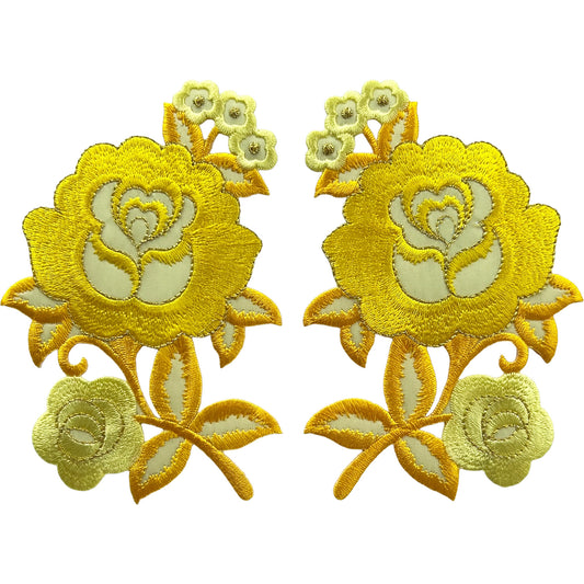 Pair of Yellow Flower Patches Iron Sew On Dress TShirt Skirt Flowers Patch Badge