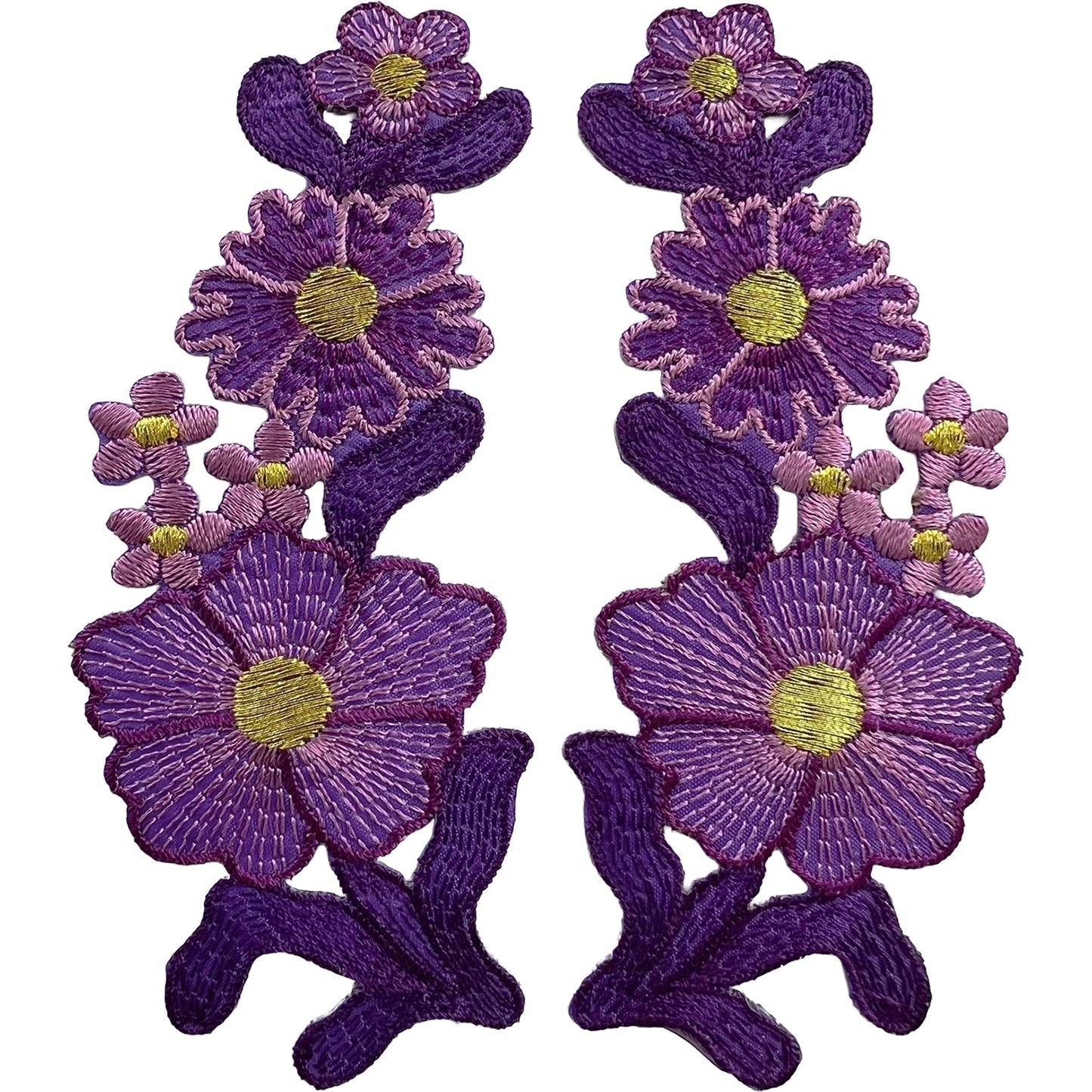 Pair of Purple Flower Patches Iron Sew On Denim Jeans Jacket Flowers Patch Badge