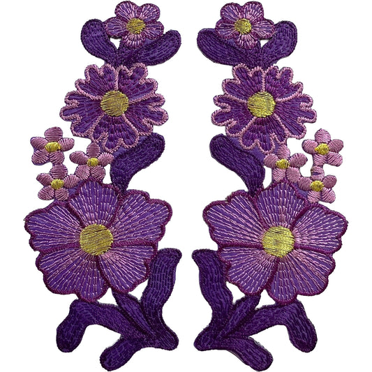 Pair of Purple Flower Patches Iron Sew On Denim Jeans Jacket Flowers Patch Badge