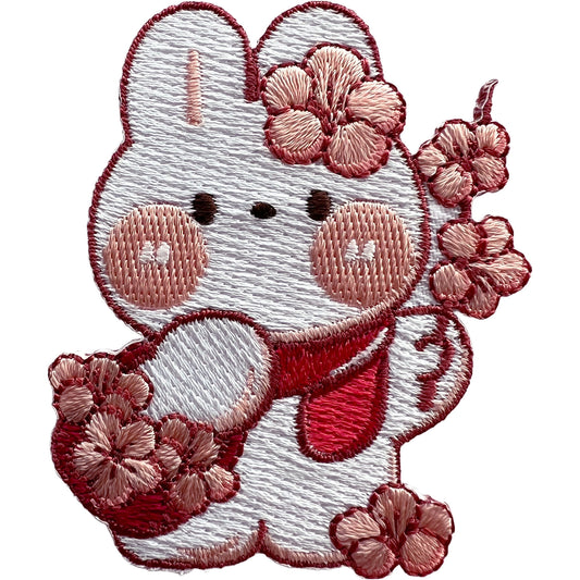 Bunny Rabbit Pink Flowers Patch Iron Sew On Clothes Bag Kawaii Embroidered Badge