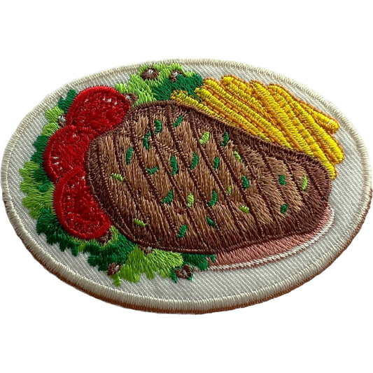 Steak and Chips Patch Food Embroidered Badge Iron Sew On Clothes Apron Backpack