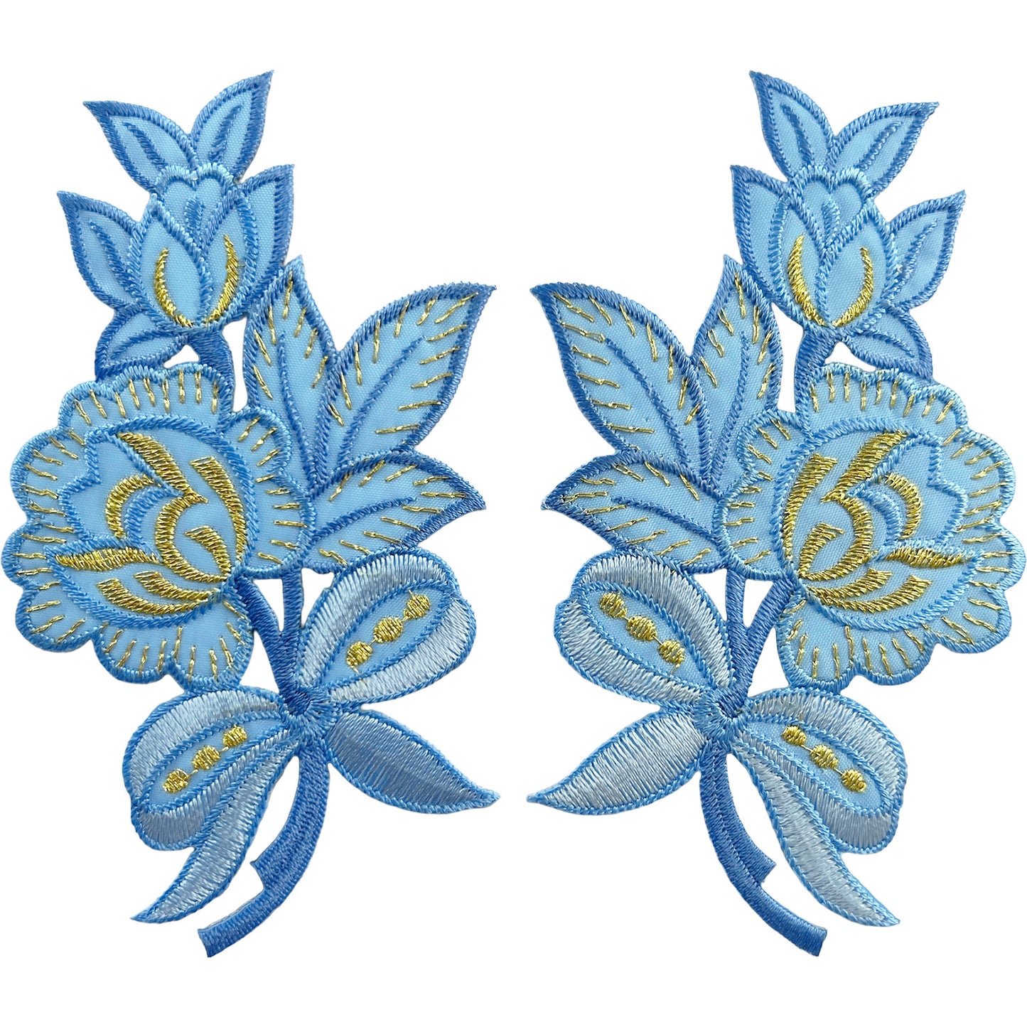 Pair of Blue Flower Patches Iron Sew On Clothes Crafts Bag Flowers Patch Badge