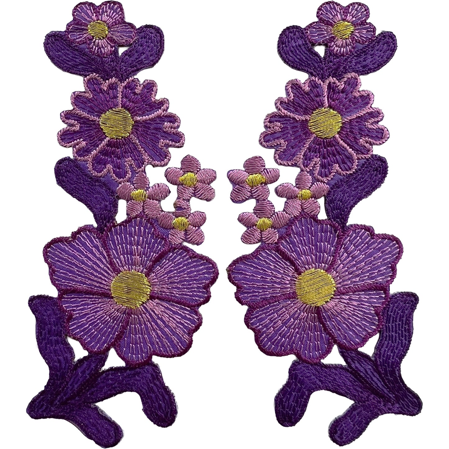 Pair of Purple Flower Patches Iron Sew On Denim Jeans Jacket Flowers Patch Badge