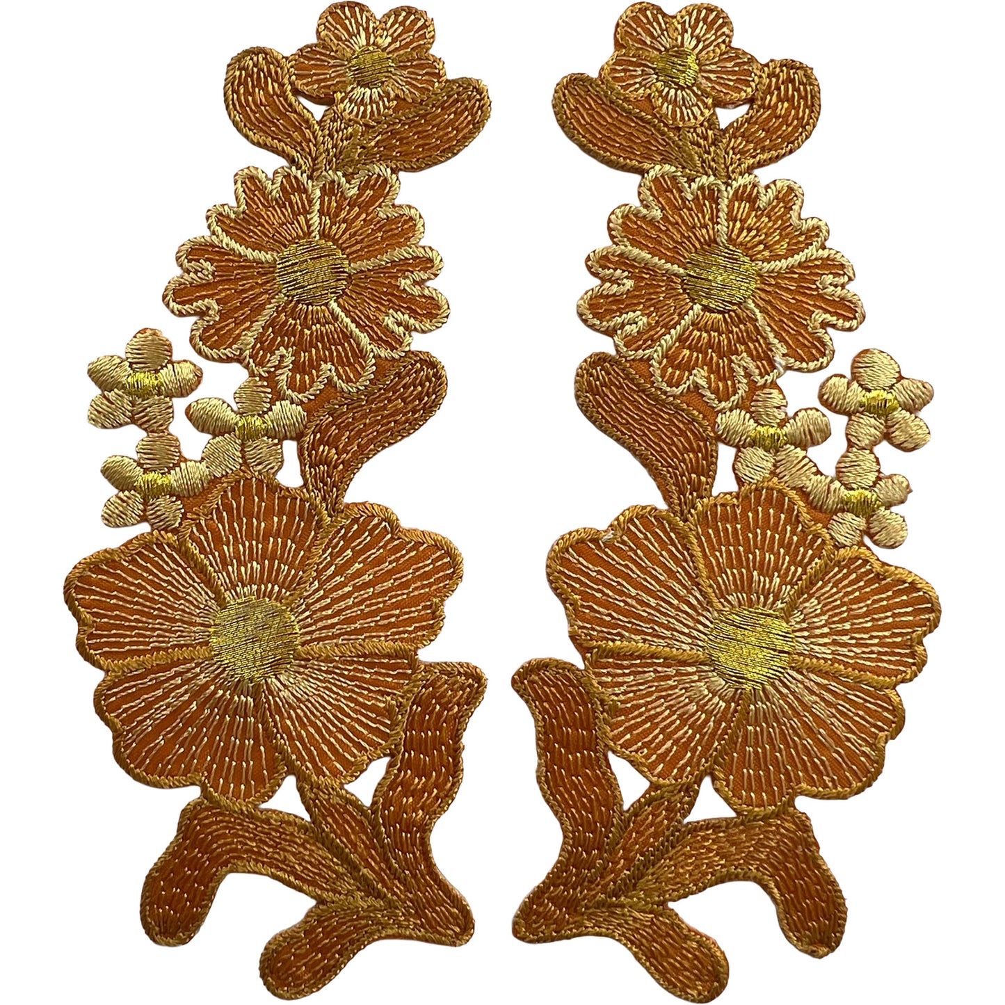 Pair of Brown Flower Patches Iron Sew On Denim Jeans Jacket Flowers Patch Badge