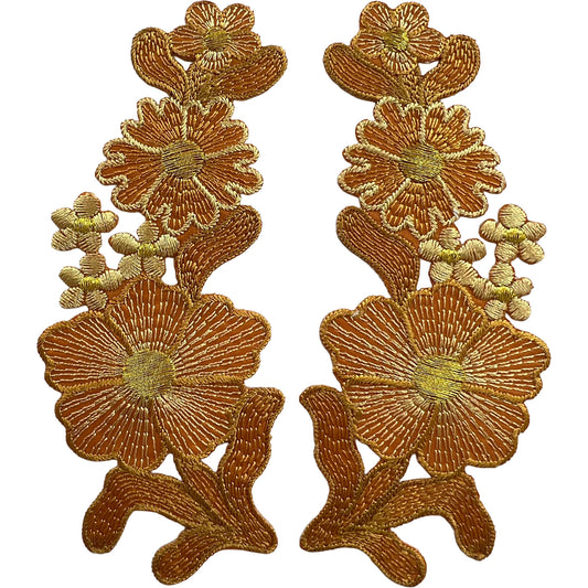 Pair of Brown Flower Patches Iron Sew On Denim Jeans Jacket Flowers Patch Badge
