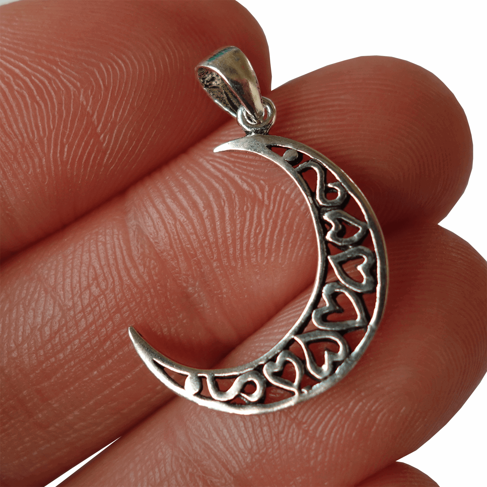 925 Sterling Silver Crescent Moon Heart Pendant Womens Ladies Girls Jewellery