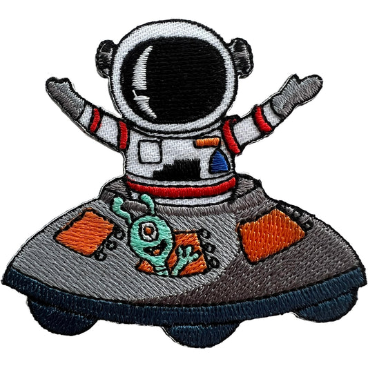 Astronaut Alien Flying Saucer Embroidered Patch Iron Sew On Clothes Space Badge
