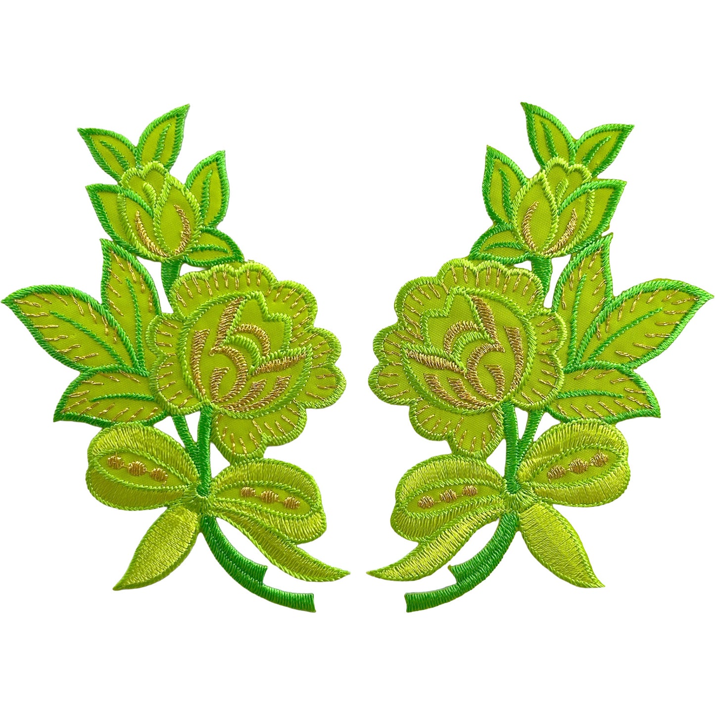 Pair of Green Flower Patches Iron Sew On Crafts Denim Jeans Flowers Patch Badge