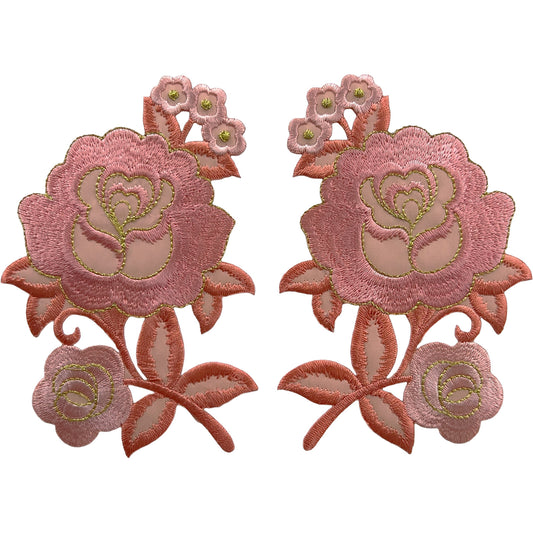 Pair of Pink Flower Patches Iron Sew On Dress T Shirt Crafts Flowers Patch Badge