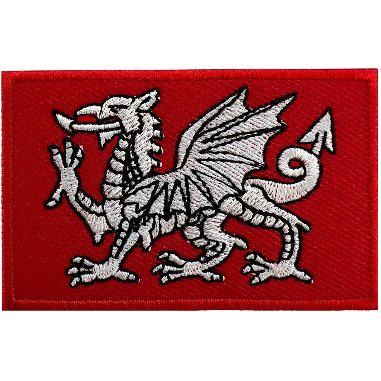 White Dragon Flag Patch Iron Sew On Welsh UK England Wales Bag Embroidered Badge