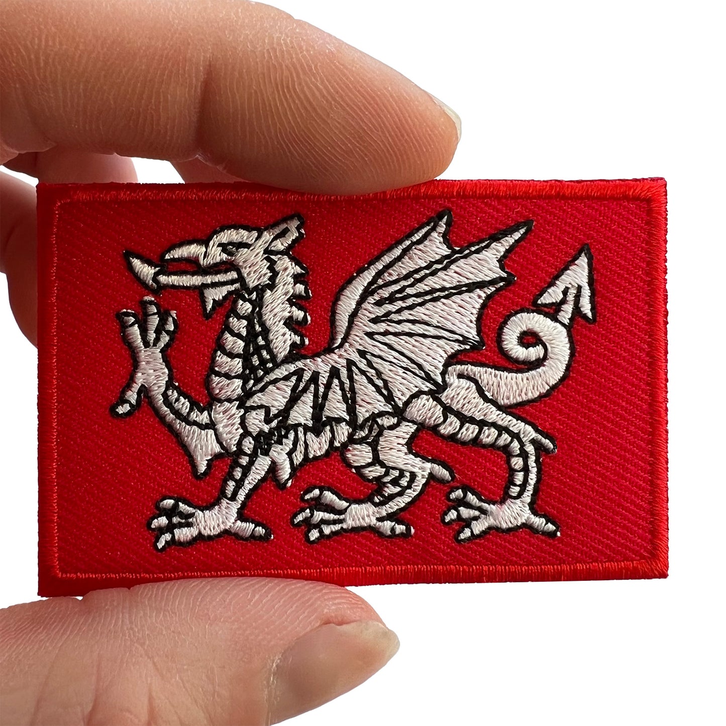 White Dragon Flag Patch Iron Sew On Welsh UK England Wales Bag Embroidered Badge