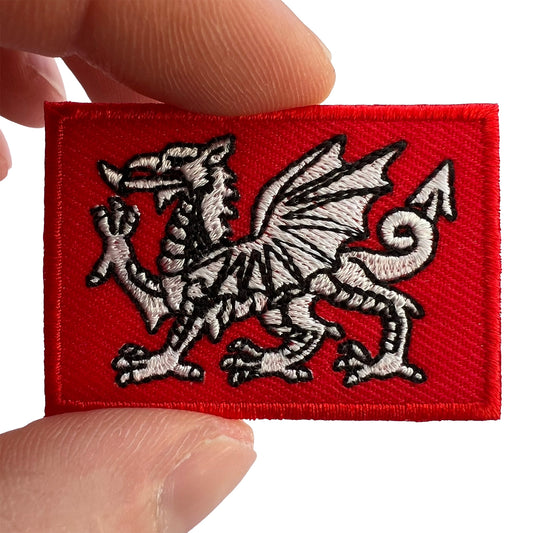 Mini White Dragon Flag Patch Iron Sew On Small UK England Wales Embroidery Badge