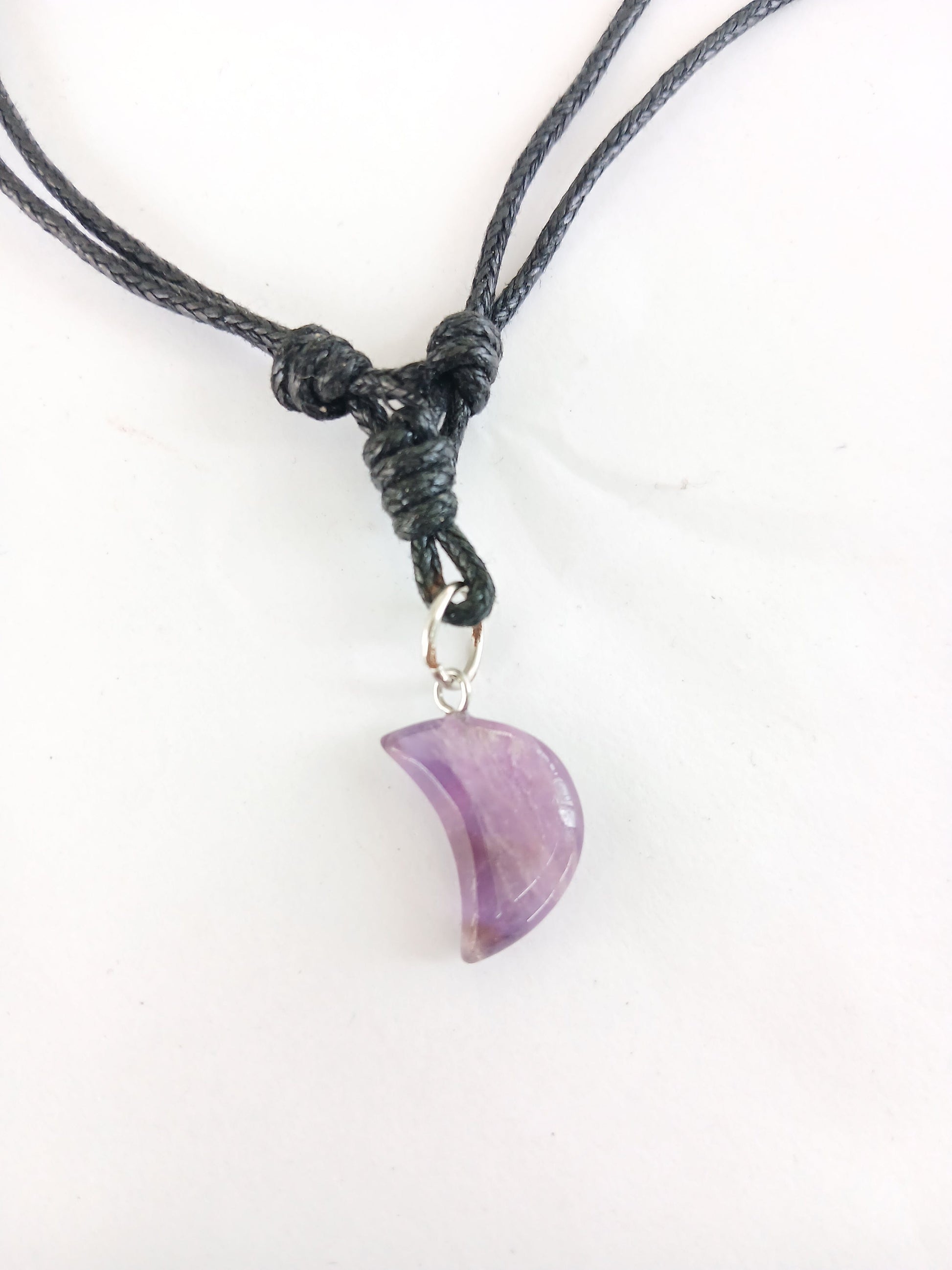 Amethyst Crescent moon crystal gemstone healing charm star pendant necklace with black cord  choker jewellery for women and girls