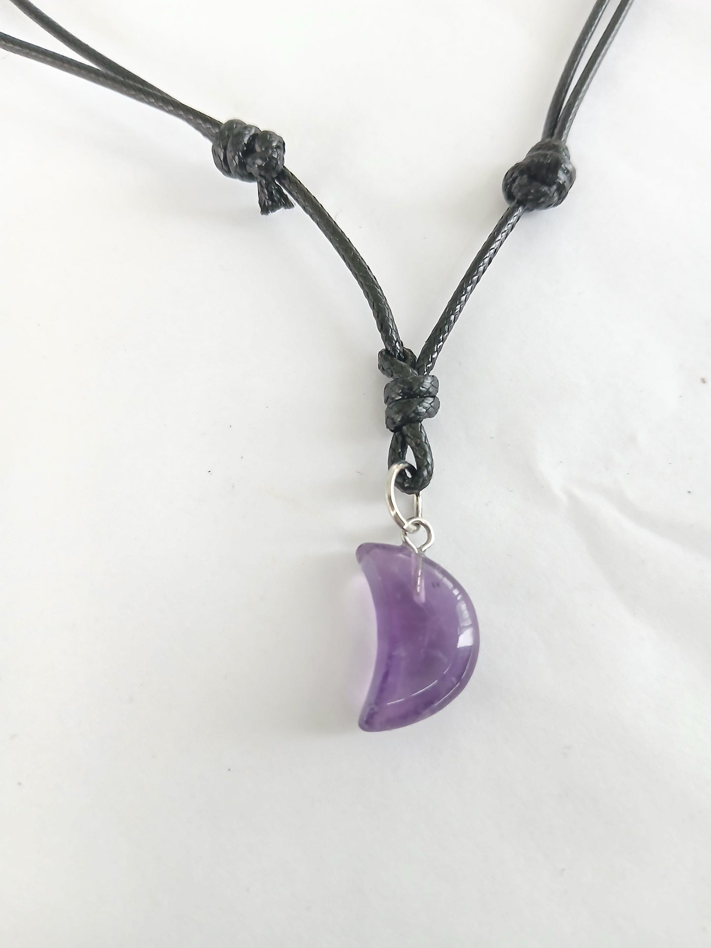 Amethyst Crescent moon crystal gemstone healing charm star pendant necklace with black cord  choker jewellery for women and girls