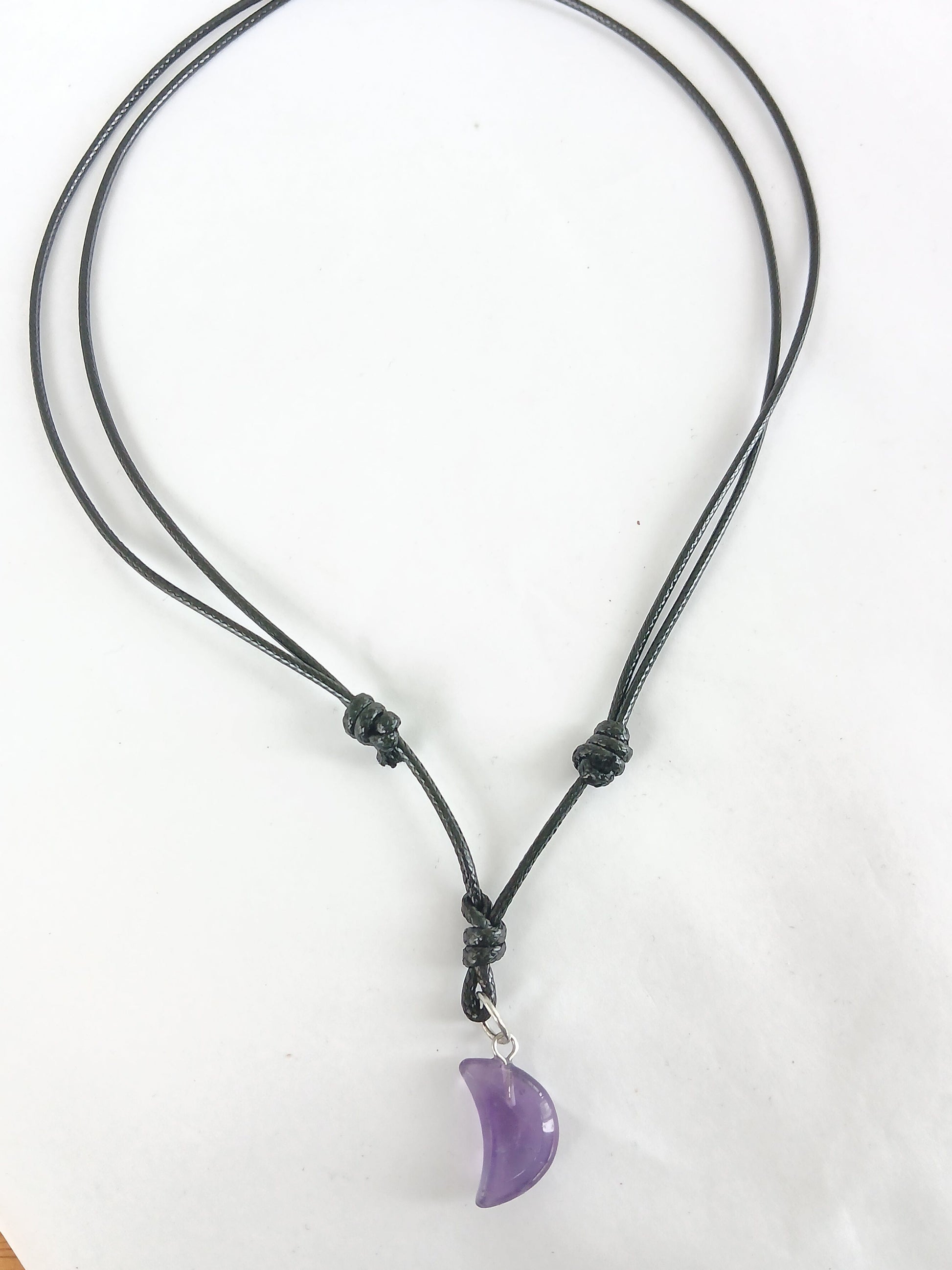 Amethyst Crescent moon crystal gemstone healing charm star pendant necklace with black cord  choker jewellery for women and girls