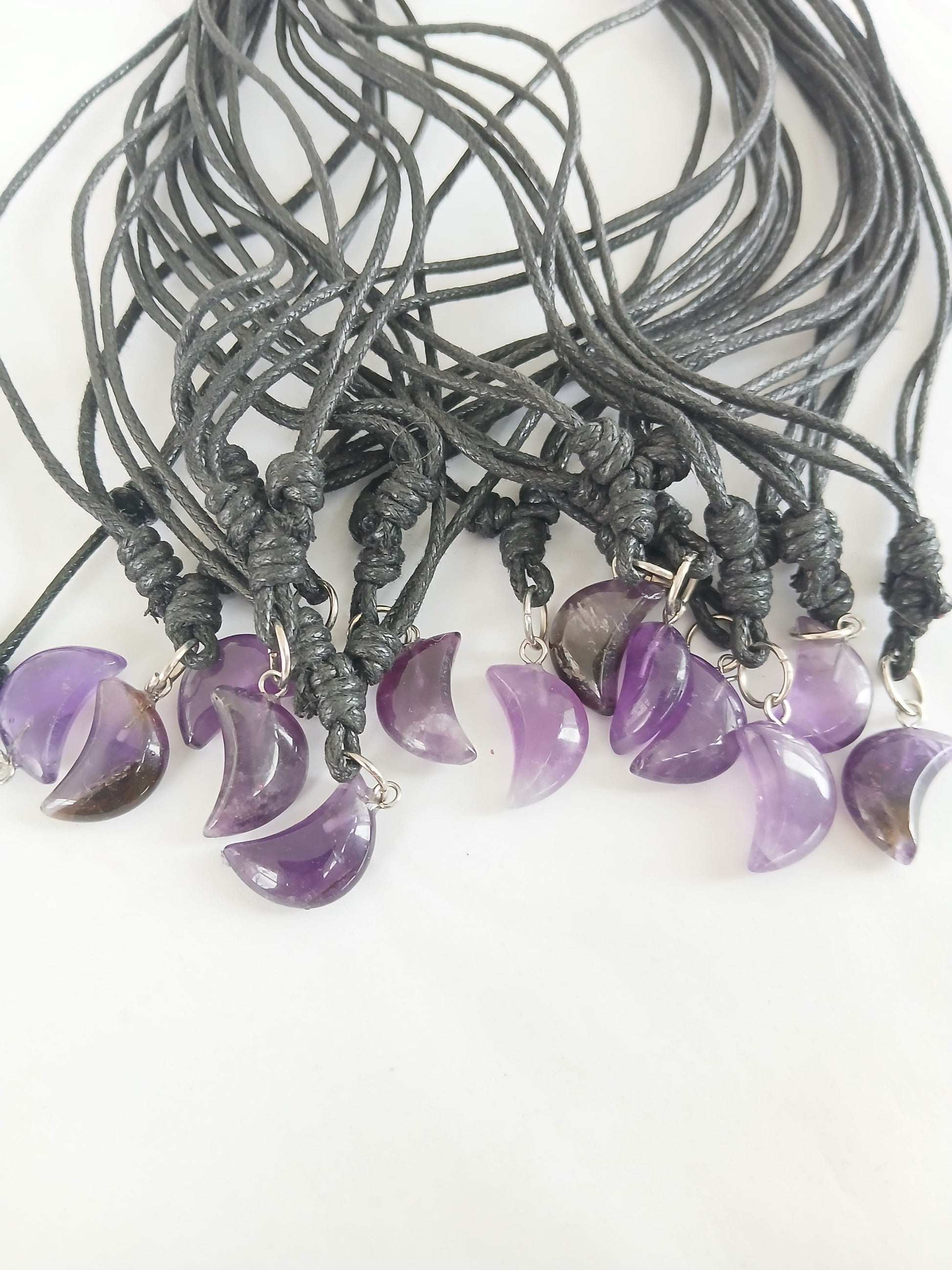 Amethyst Crescent moon crystal gemstone healing charm star pendant necklace with black cord  choker jewellery for women and girls