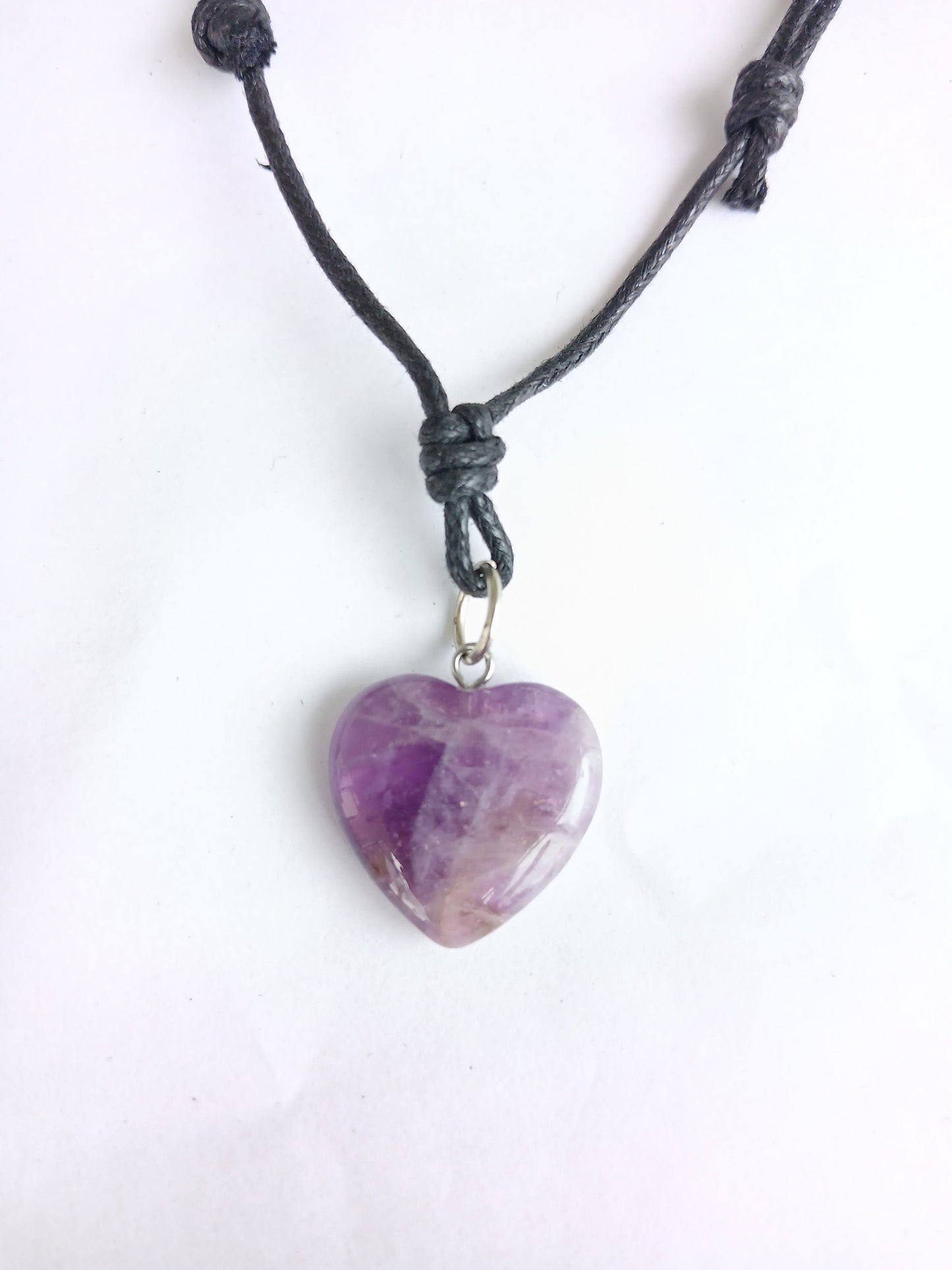 Amethyst Crystal Heart charm healing gemstone pendant necklace black choker  neck cord jewellery