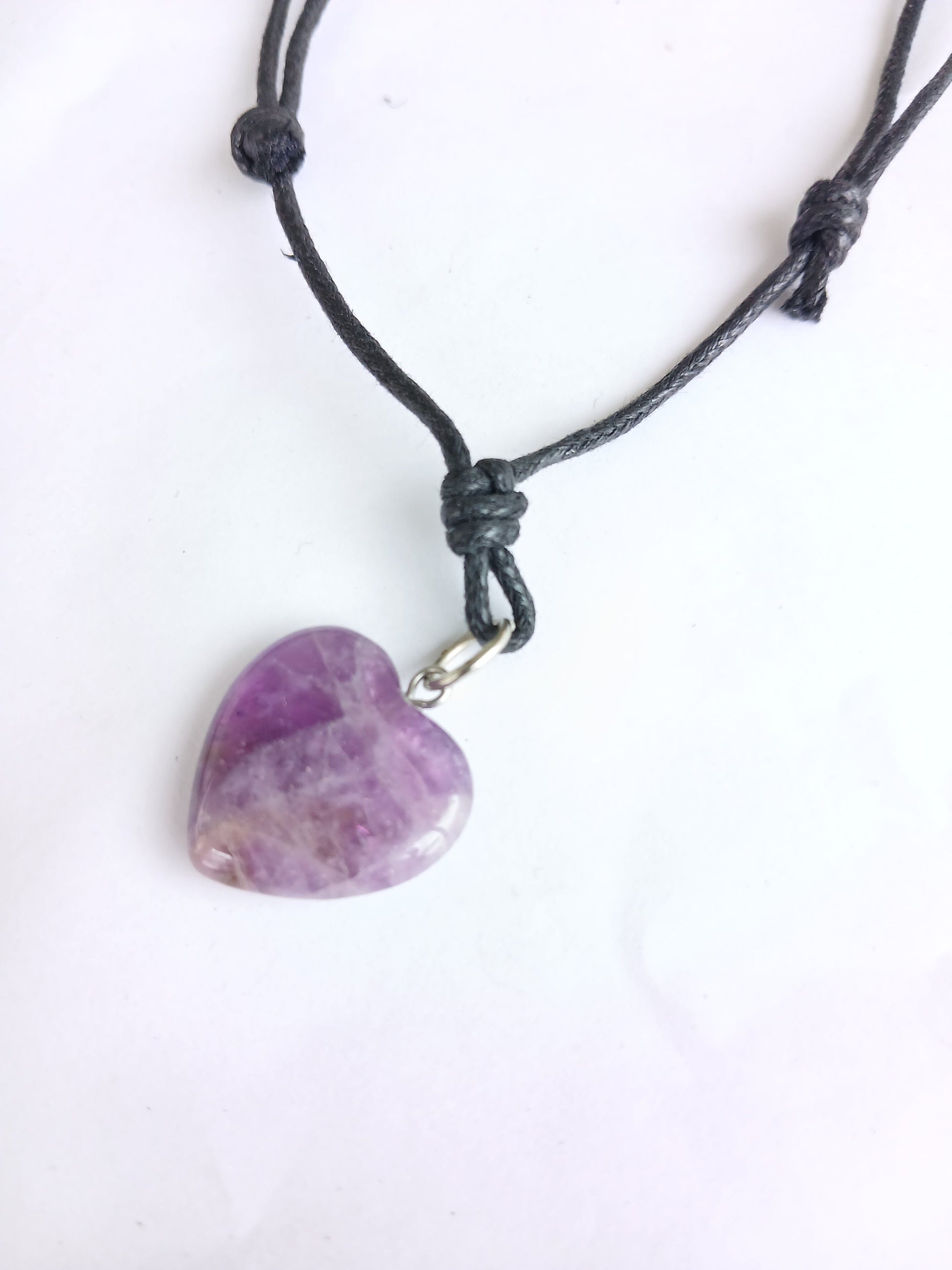 Amethyst Crystal Heart charm healing gemstone pendant necklace black choker  neck cord jewellery