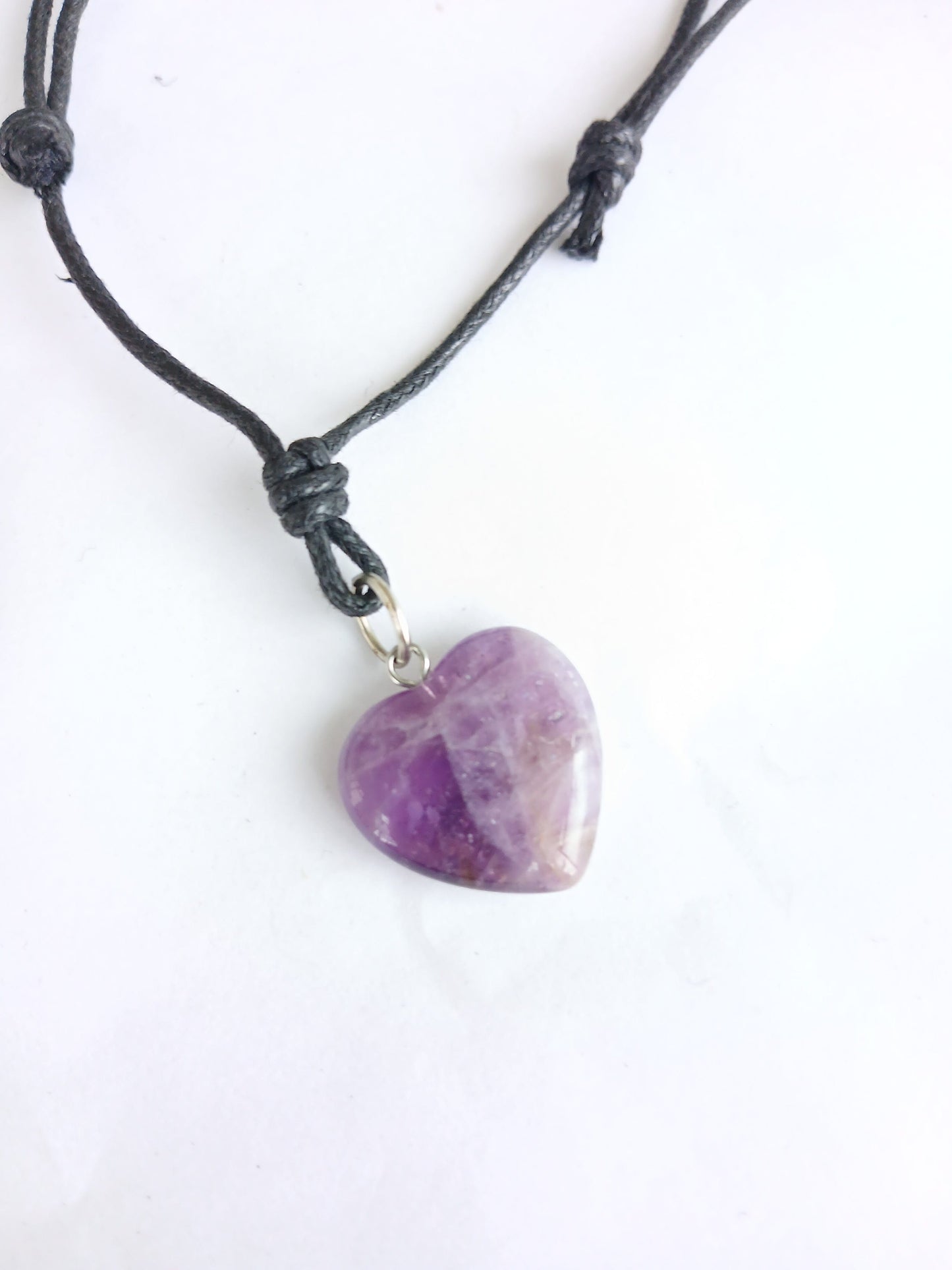 Amethyst Crystal Heart charm healing gemstone pendant necklace black choker  neck cord jewellery