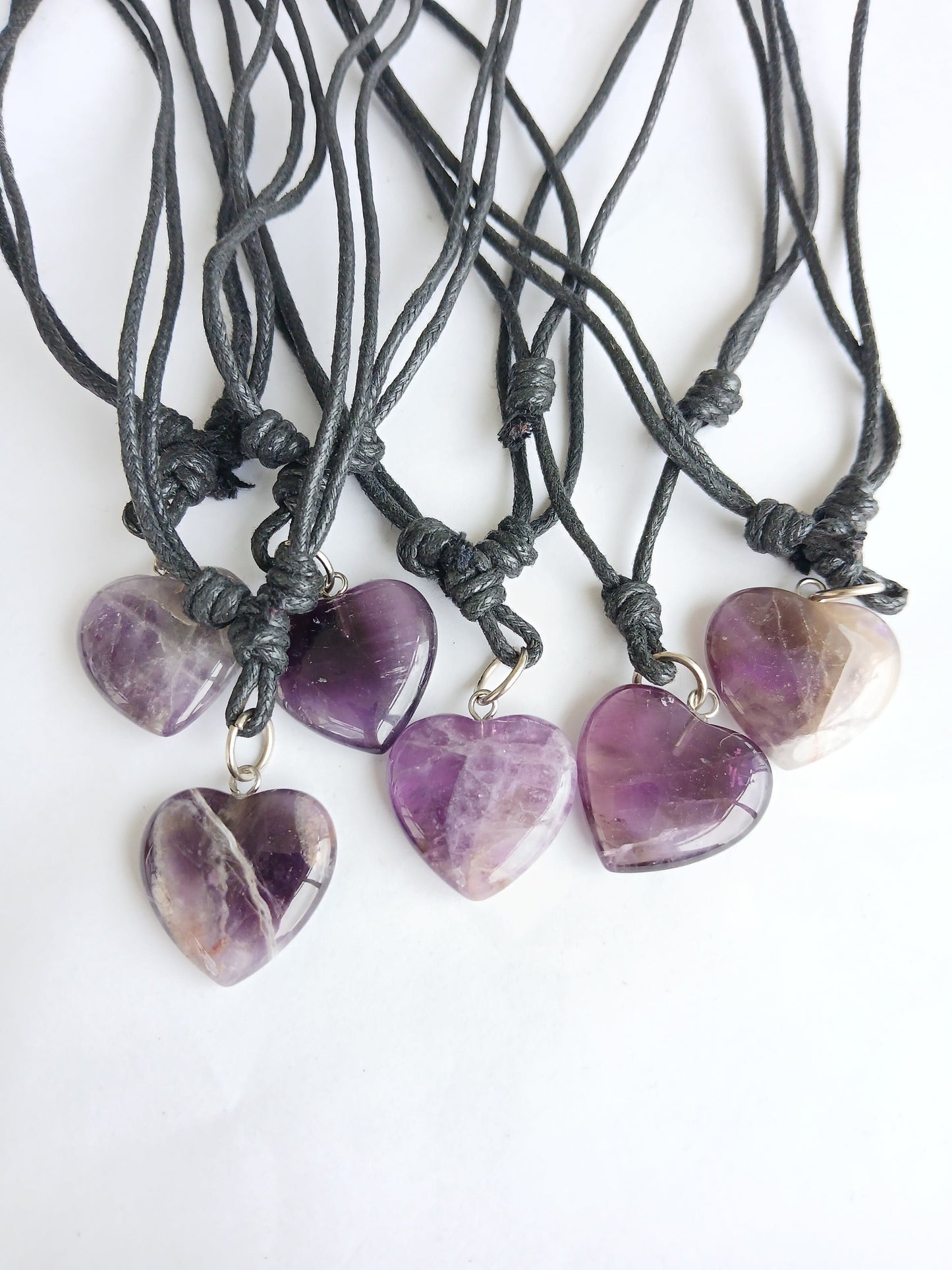 Amethyst Crystal Heart charm healing gemstone pendant necklace black choker  neck cord jewellery