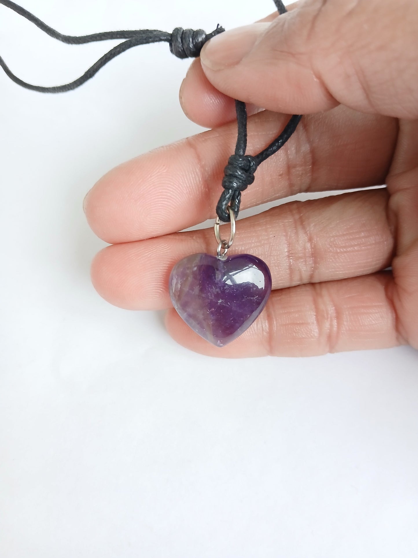 Amethyst Crystal Heart charm healing gemstone pendant necklace black choker  neck cord jewellery