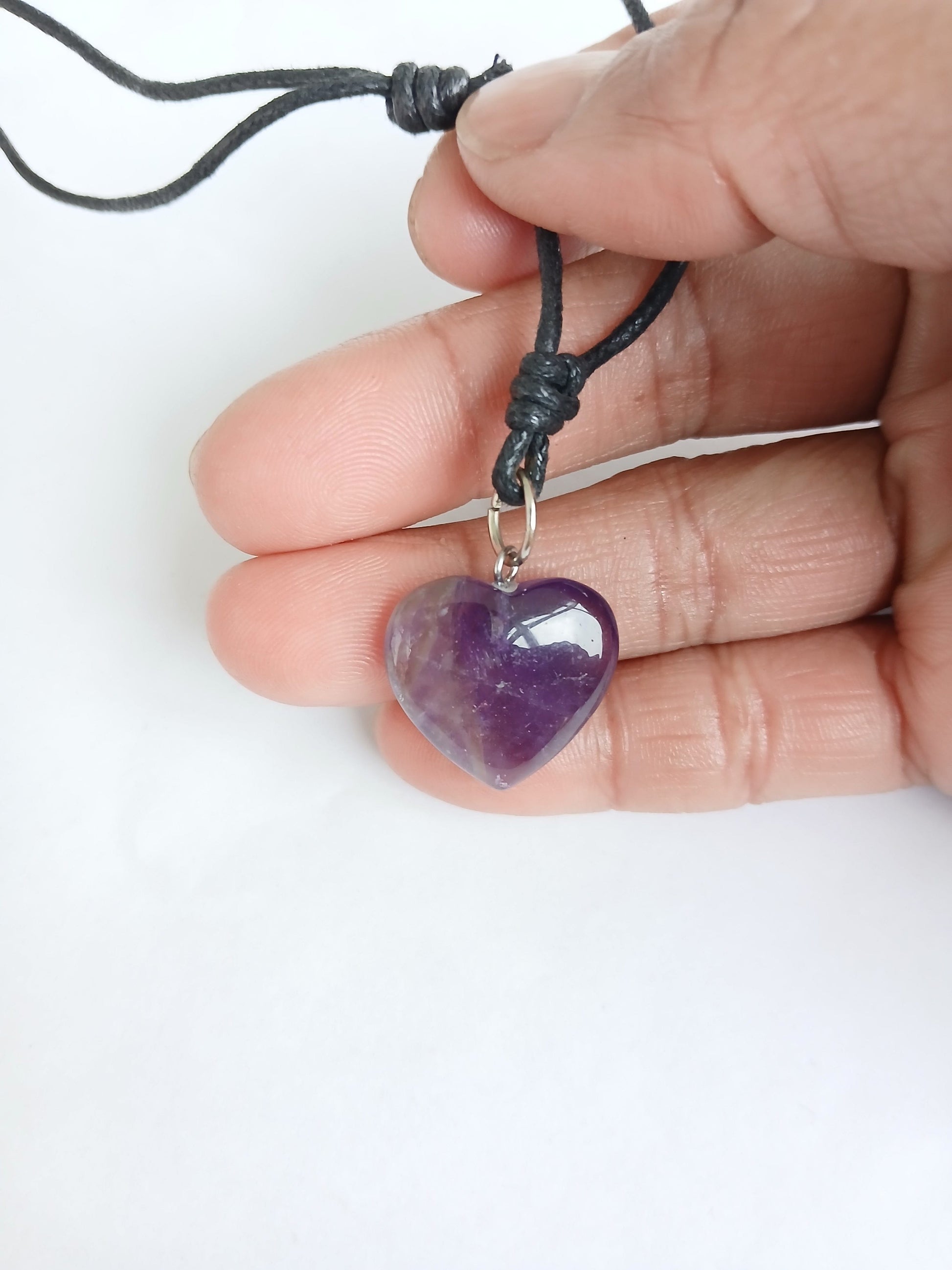 Amethyst Crystal Heart charm healing gemstone pendant necklace black choker  neck cord jewellery
