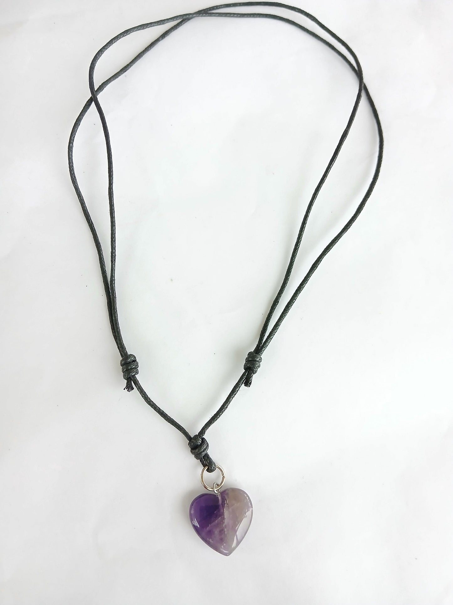 Amethyst Crystal Heart charm healing gemstone pendant necklace black choker  neck cord jewellery