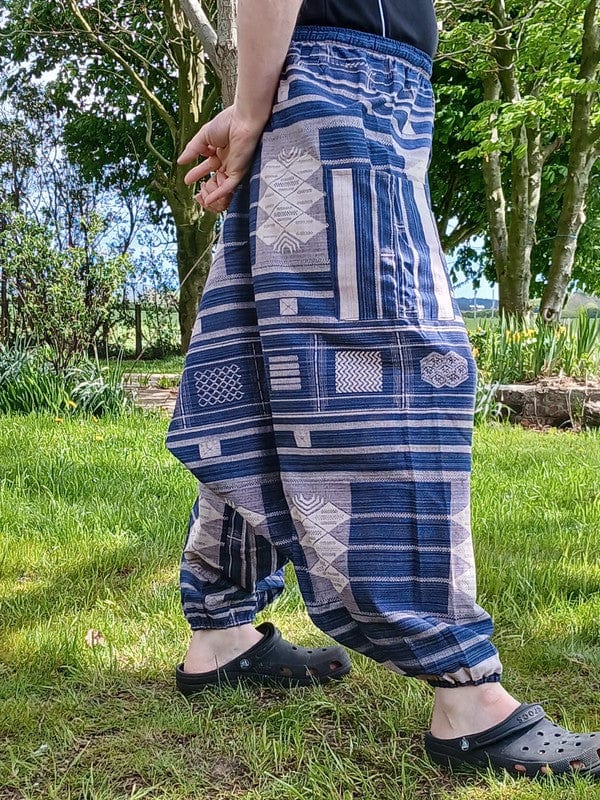Beige Navy Blue Harem Pants Wide Leg Baggy Hippie Summer Trousers Mens Ladies
