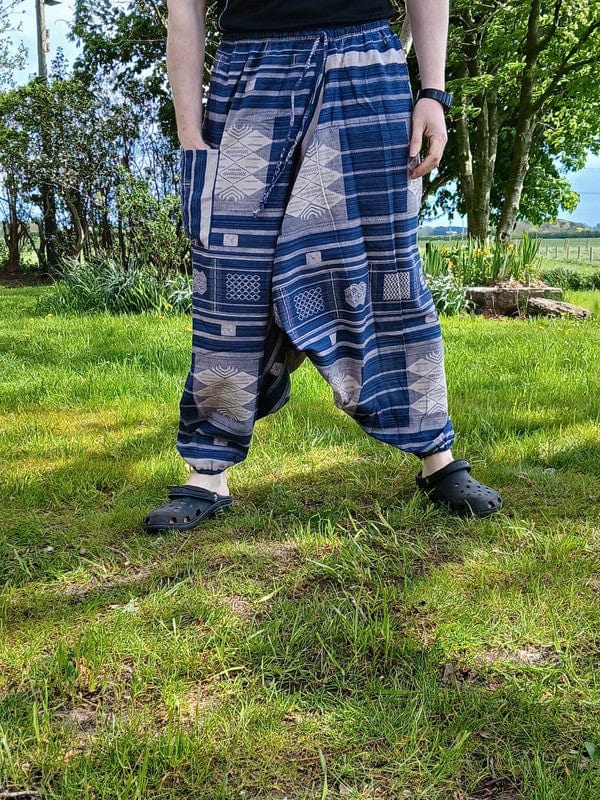 Beige Navy Blue Harem Pants Wide Leg Baggy Hippie Summer Trousers Mens Ladies