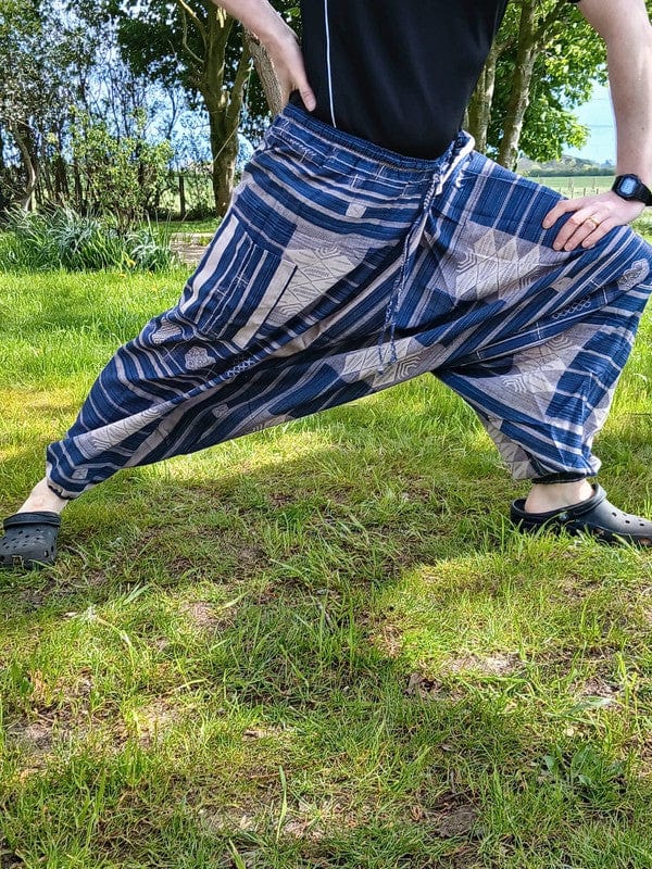 Beige Navy Blue Harem Pants Wide Leg Baggy Hippie Summer Trousers Mens Ladies