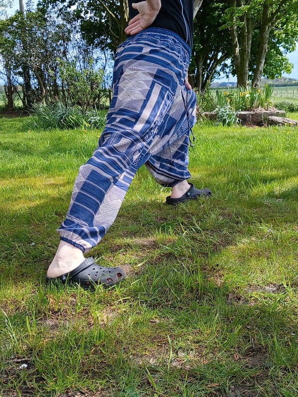 Beige Navy Blue Harem Pants Wide Leg Baggy Hippie Summer Trousers Mens Ladies