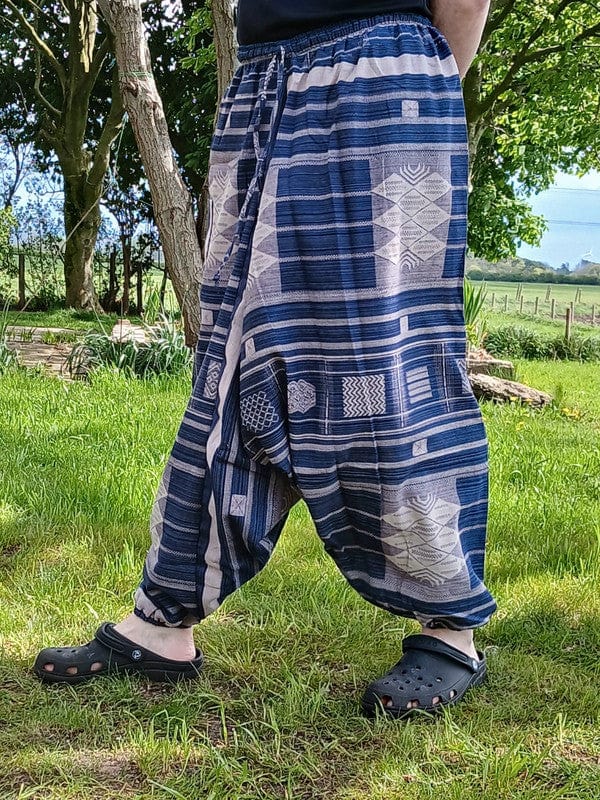 Beige Navy Blue Harem Pants Wide Leg Baggy Hippie Summer Trousers Mens Ladies