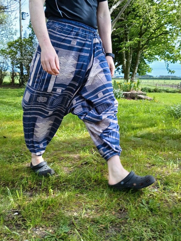 Beige Navy Blue Harem Pants Wide Leg Baggy Hippie Summer Trousers Mens Ladies