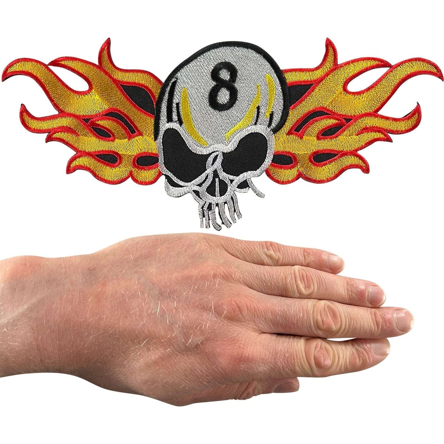 Big Fire Skull Number 8 Patch Iron Sew On T Shirt Jacket Large Embroidery Badge