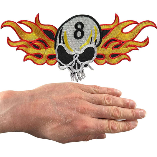 Big Fire Skull Number 8 Patch Iron Sew On T Shirt Jacket Large Embroidery Badge