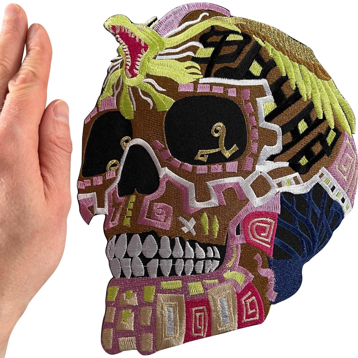 Big Inca Skull Patch Iron On Sew On Large Embroidered Craft Applique Badge Motif