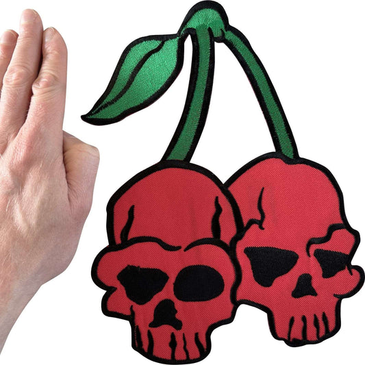 Big Large Cherry Skull Patch Iron Sew On Denim Leather Jacket Embroidered Badge