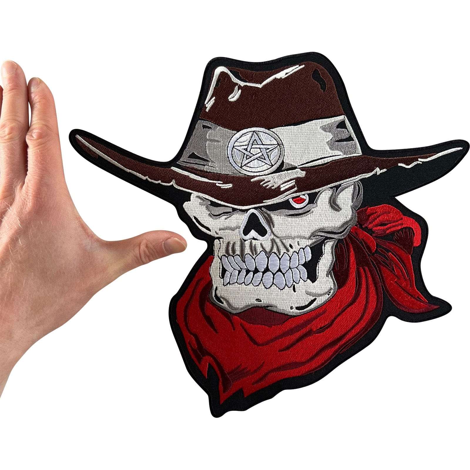 Big Large Cowboy Skull Pentagram Patch Iron Sew On Clothes Bag Embroidered Badge