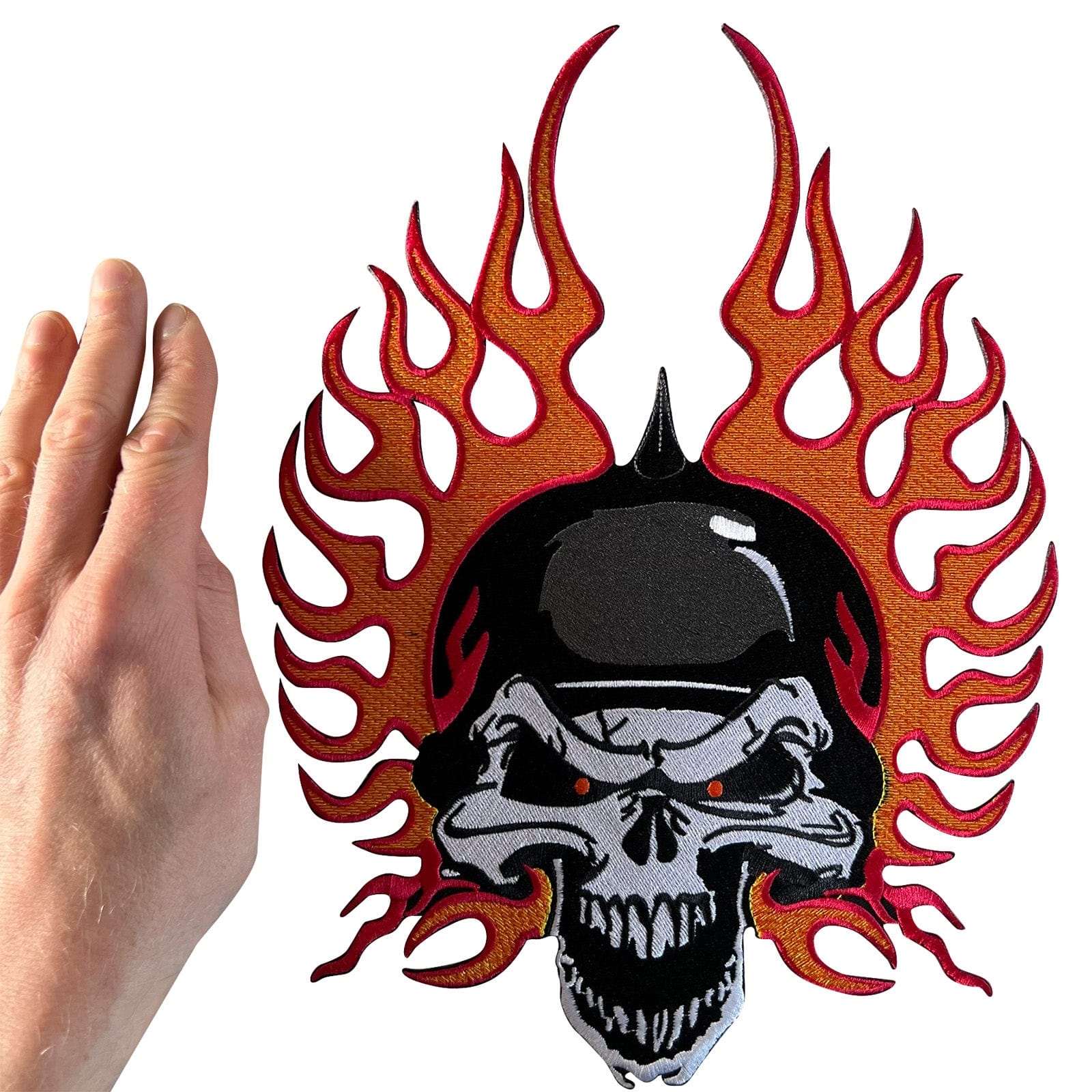Big Large Fire Skull Patch Iron On Sew On Leather Denim Jacket Embroidered Badge